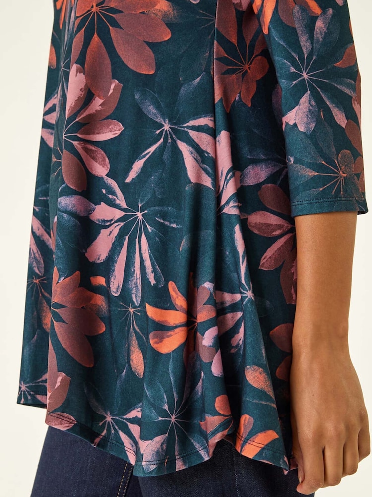 Roman Blue Floral Hanky Hem Stretch Tunic Top - Image 5 of 5 Roman Blue Floral Hanky Hem Stretch Tunic Top - Image 5 of 5