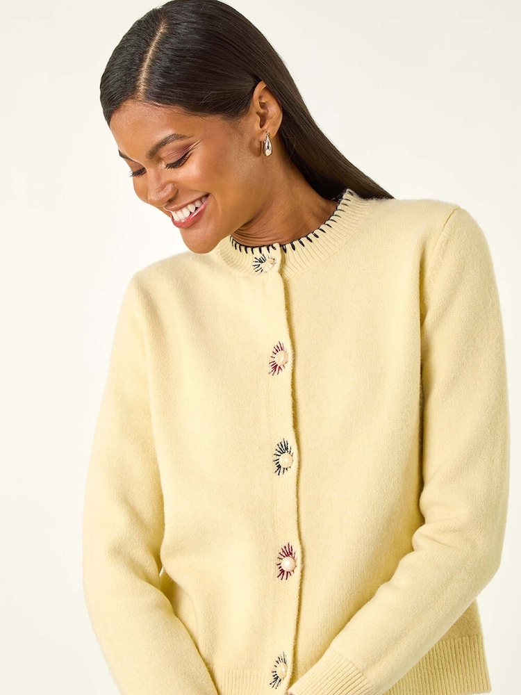 Roman Yellow Stitch Knit Cardigan - Image 1 of 5 Roman Yellow Stitch Knit Cardigan - Image 1 of 5