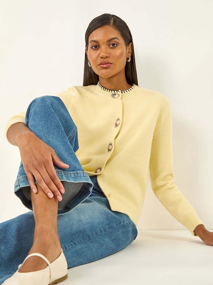 Roman Yellow Stitch Knit Cardigan - Image 2 of 5 Roman Yellow Stitch Knit Cardigan - Image 2 of 5