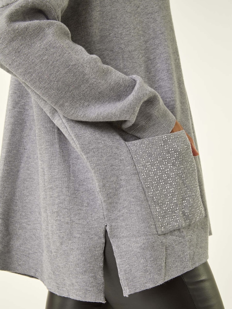 Roman Grey Hotfix Pocket Knit Jumper - Image 5 of 5 Roman Grey Hotfix Pocket Knit Jumper - Image 5 of 5
