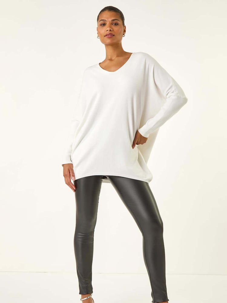 Roman White Lace Back V-Neck Poncho - Image 1 of 5 Roman White Lace Back V-Neck Poncho - Image 1 of 5
