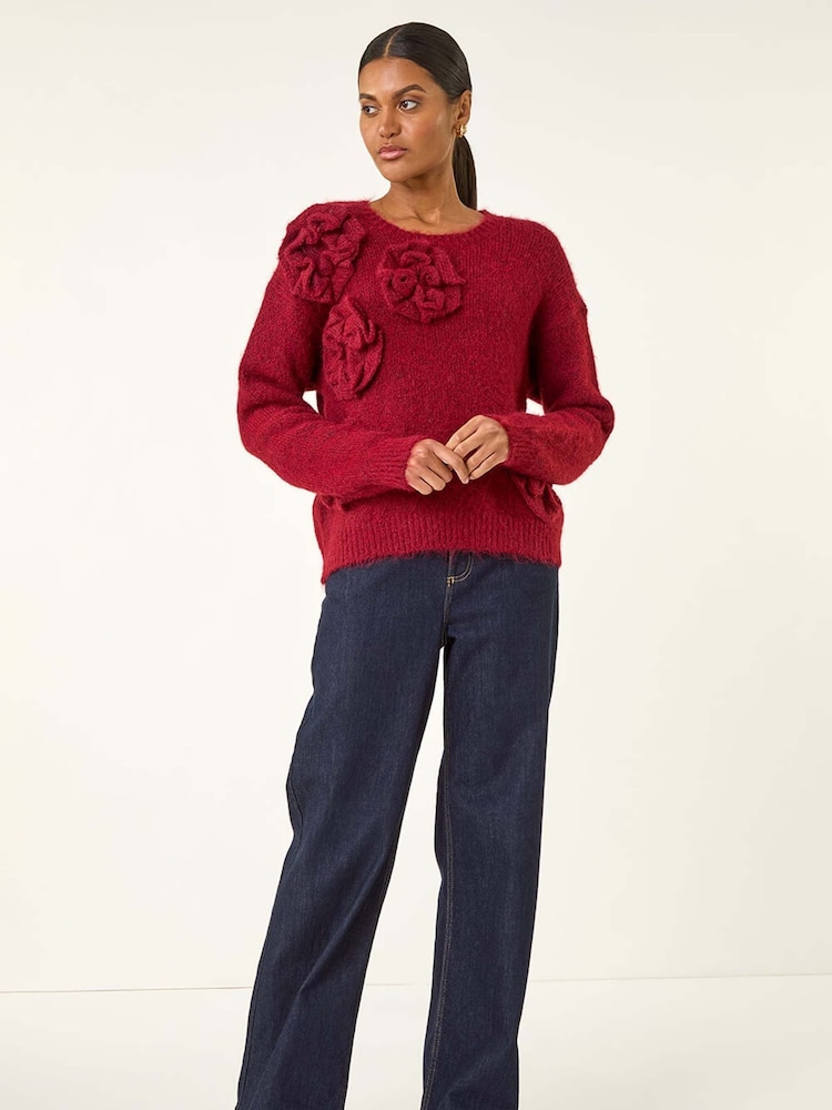 Roman Red Chunky Floral Knit Jumper - Image 1 of 5 Roman Red Chunky Floral Knit Jumper - Image 1 of 5