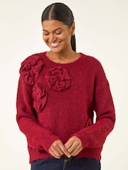 Roman Red Chunky Floral Knit Jumper - Image 3 of 5