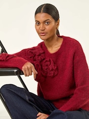 Roman Red Chunky Floral Knit Jumper - Image 5 of 5