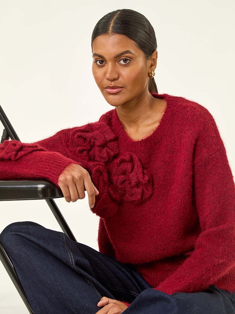 Roman Red Chunky Floral Knit Jumper - Image 5 of 5 Roman Red Chunky Floral Knit Jumper - Image 5 of 5
