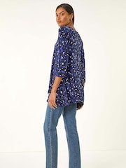 Roman Blue Speckled Print Stretch Tunic Top - Image 3 of 5