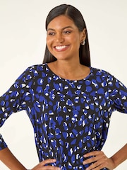 Roman Blue Speckled Print Stretch Tunic Top - Image 4 of 5