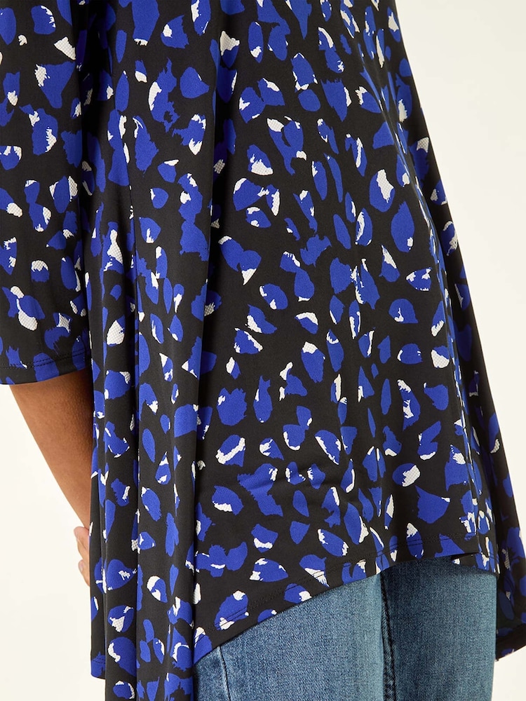 Roman Blue Speckled Print Stretch Tunic Top - Image 5 of 5