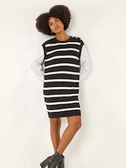 Roman Black Striped Shirt Knit Dress - Image 1 of 5