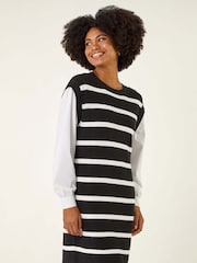 Roman Black Striped Shirt Knit Dress - Image 2 of 5