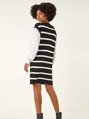 Roman Black Striped Shirt Knit Dress - Image 3 of 5