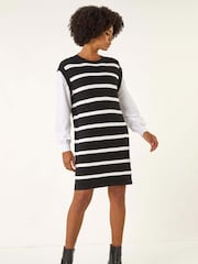 Roman Black Striped Shirt Knit Dress - Image 4 of 5