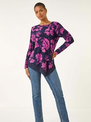 Roman Pink Floral Jacquard Chiffon Hem Tunic Top - Image 2 of 5