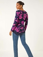Roman Pink Floral Jacquard Chiffon Hem Tunic Top - Image 3 of 5