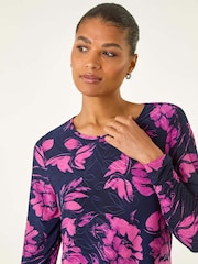 Roman Pink Floral Jacquard Chiffon Hem Tunic Top - Image 4 of 5