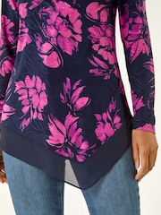Roman Pink Floral Jacquard Chiffon Hem Tunic Top - Image 5 of 5