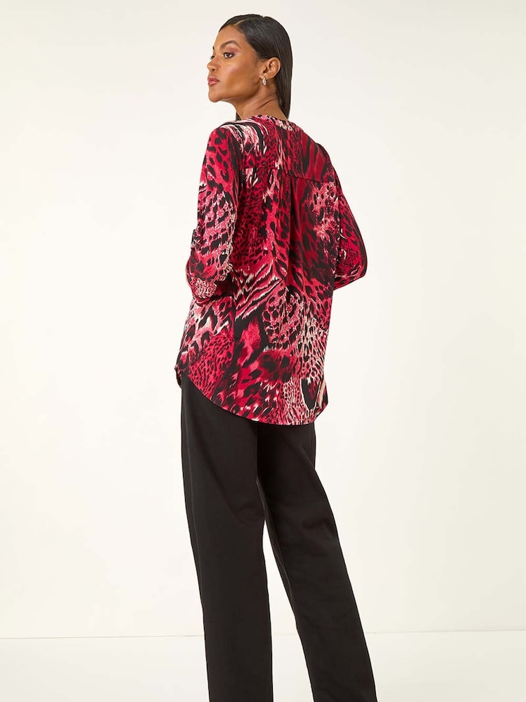 Roman Red Animal Puff Print Stretch Shirt - Image 2 of 5