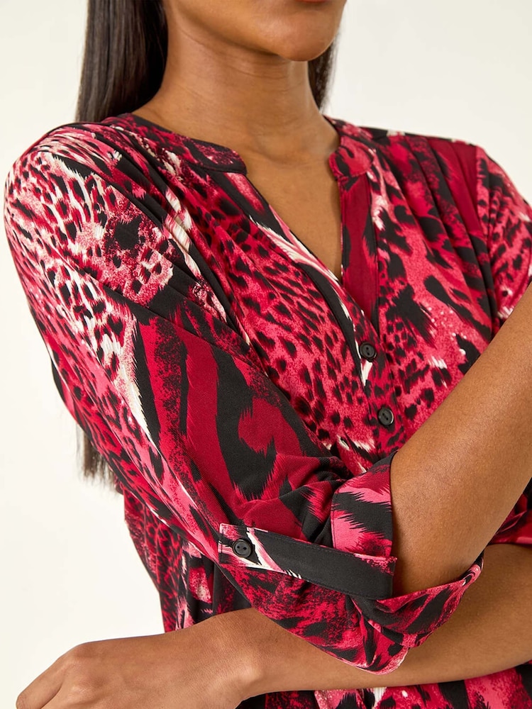 Roman Red Animal Puff Print Stretch Shirt - Image 5 of 5 Roman Red Animal Puff Print Stretch Shirt - Image 5 of 5