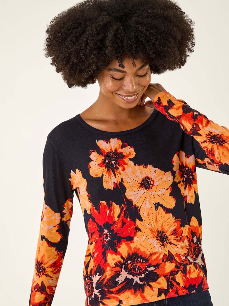Roman Black Floral Print Knit Jumper - Image 1 of 5