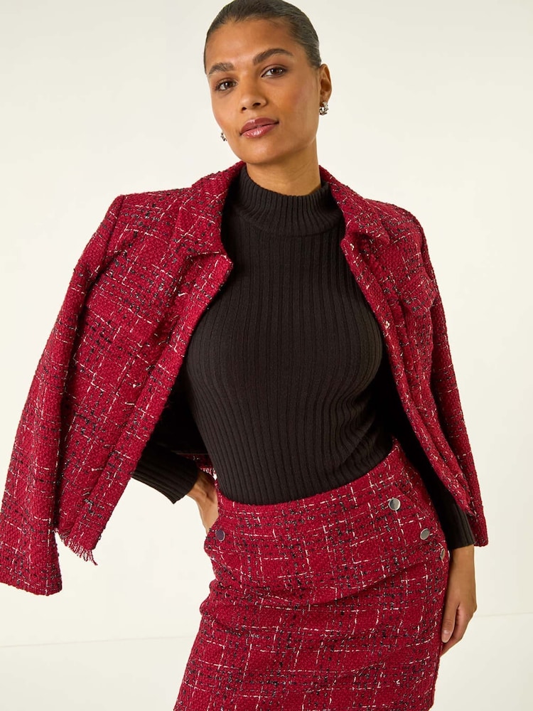 Roman Red Checkered Boucle A-Line Skirt - Image 2 of 5 Roman Red Checkered Boucle A-Line Skirt - Image 2 of 5