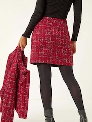 Roman Red Checkered Boucle A-Line Skirt - Image 3 of 5