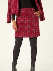 Roman Red Checkered Boucle A-Line Skirt - Image 4 of 5