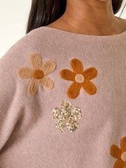 Roman Brown Floral Sequin Embroidery Knit Jumper - Image 5 of 5