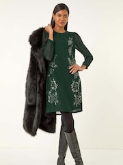 Roman Green Premium Beaded Shift Midi Dress - Image 1 of 5
