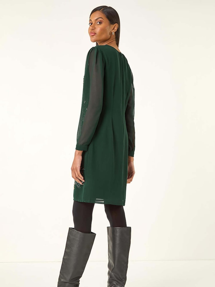 Roman Green Premium Beaded Shift Midi Dress - Image 2 of 5