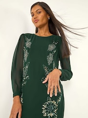 Roman Green Premium Beaded Shift Midi Dress - Image 4 of 5