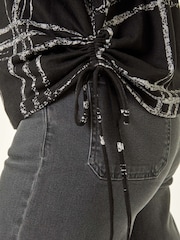 Roman Black Plaid Print Side Tie Blouse - Image 5 of 5