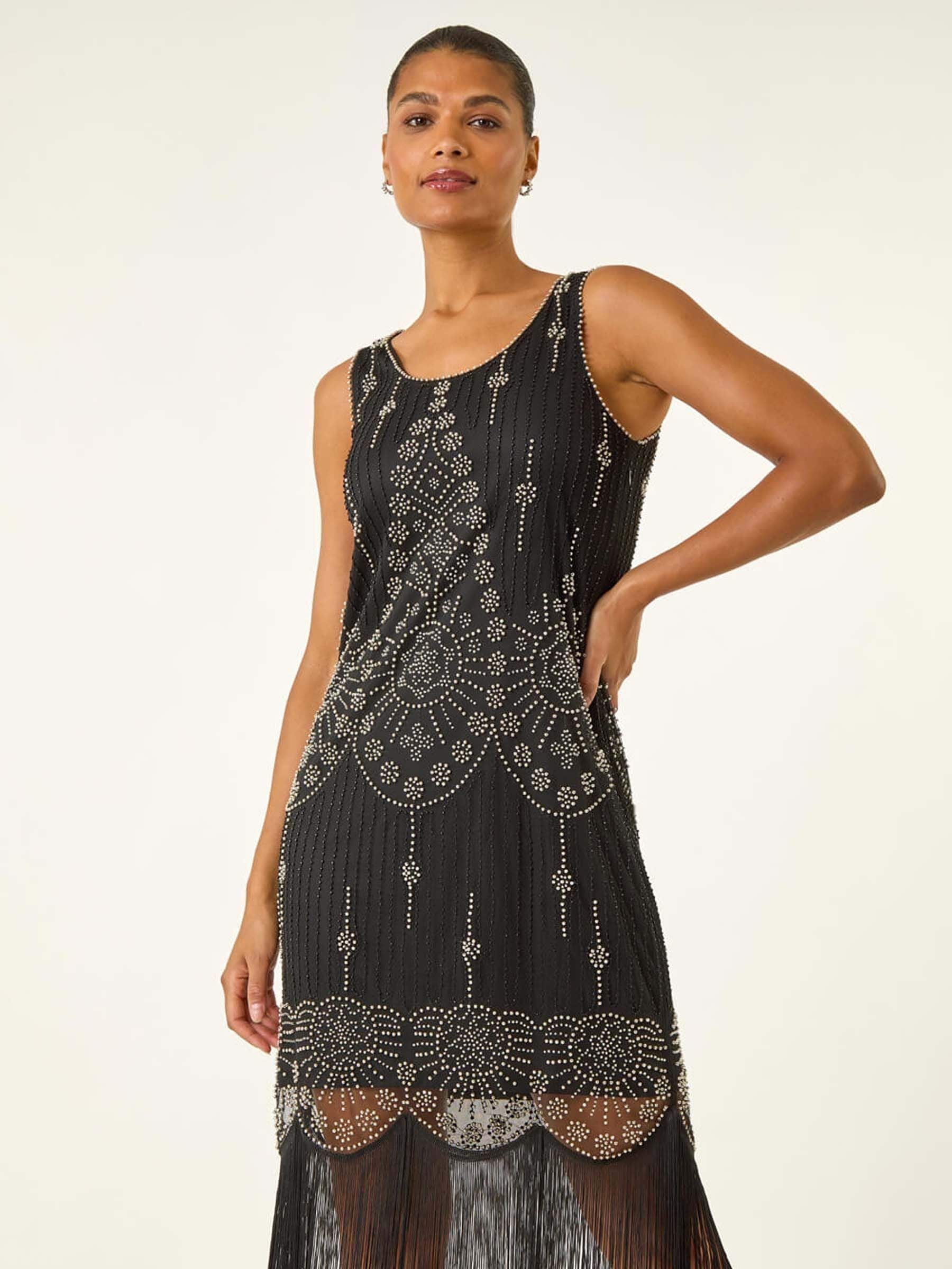 Buy Roman Black Sequin Fringe Detail Midi Dress from Next USA Buy Roman Black Sequin Fringe Detail Midi Dress from Next USA