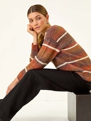 Roman Brown Stripe Fluffy Knit Jumper - Image 2 of 5