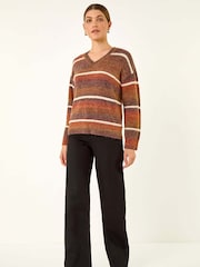 Roman Brown Stripe Fluffy Knit Jumper - Image 3 of 5