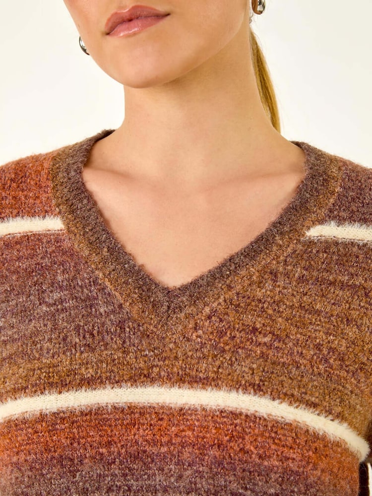 Roman Brown Stripe Fluffy Knit Jumper - Image 5 of 5 Roman Brown Stripe Fluffy Knit Jumper - Image 5 of 5