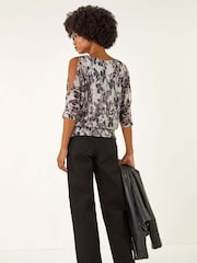 Roman Grey Metallic Plisse Banded Hem Blouse - Image 4 of 5
