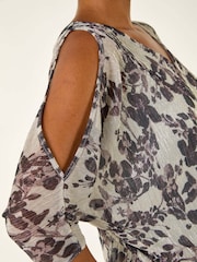 Roman Grey Metallic Plisse Banded Hem Blouse - Image 5 of 5