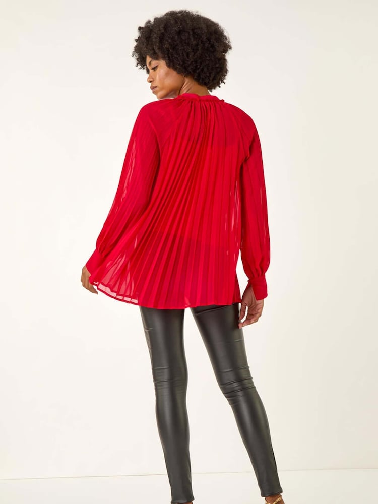 Roman Red V-Neck Pleated Blouse - Image 2 of 5 Roman Red V-Neck Pleated Blouse - Image 2 of 5