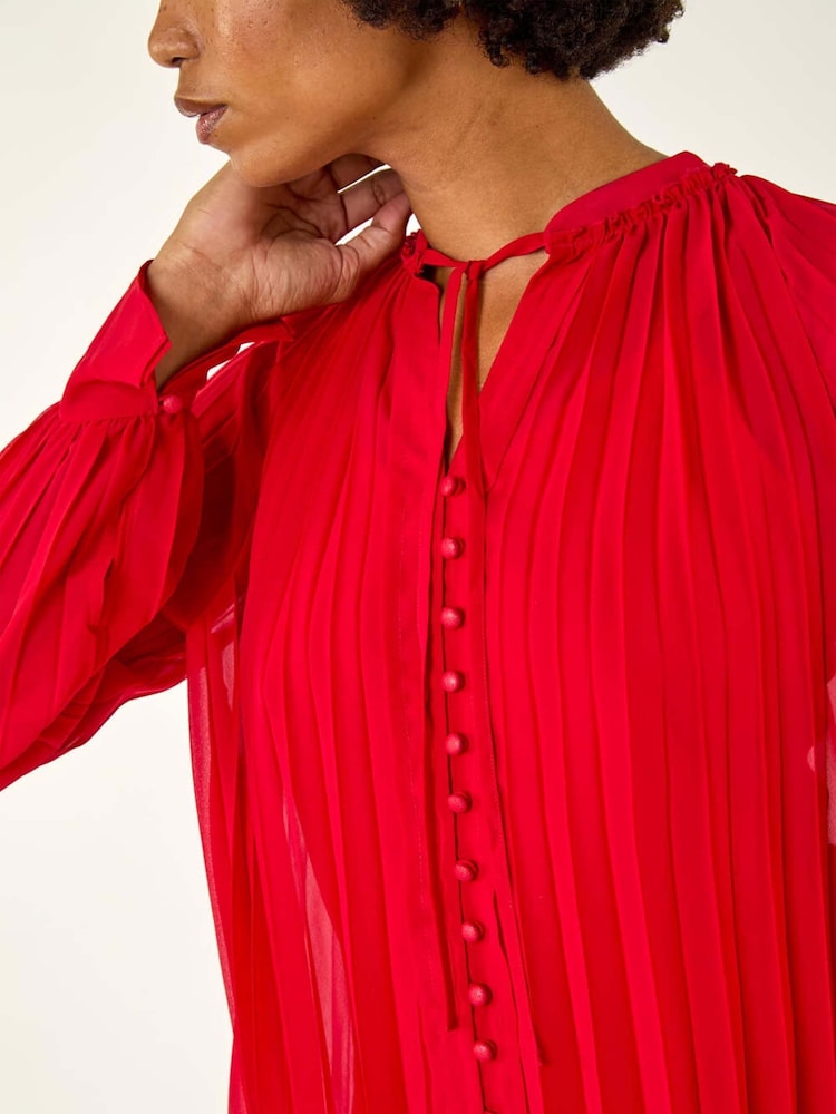 Roman Red V-Neck Pleated Blouse - Image 5 of 5