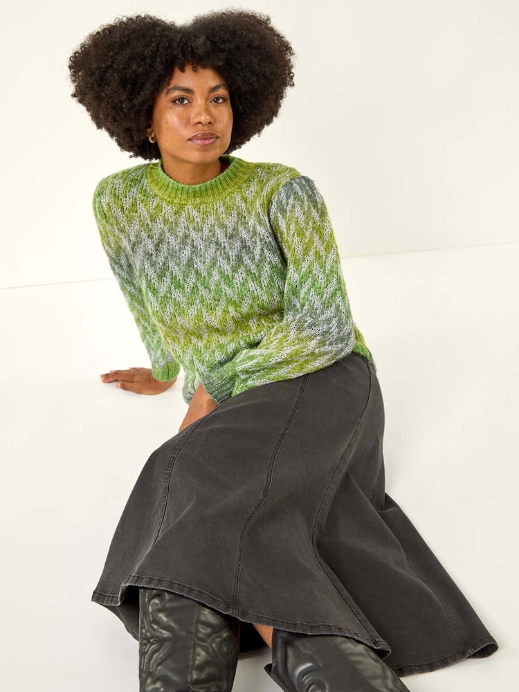 Roman Green Space Dye Stripe Knit Jumper - Image 1 of 5 Roman Green Space Dye Stripe Knit Jumper - Image 1 of 5