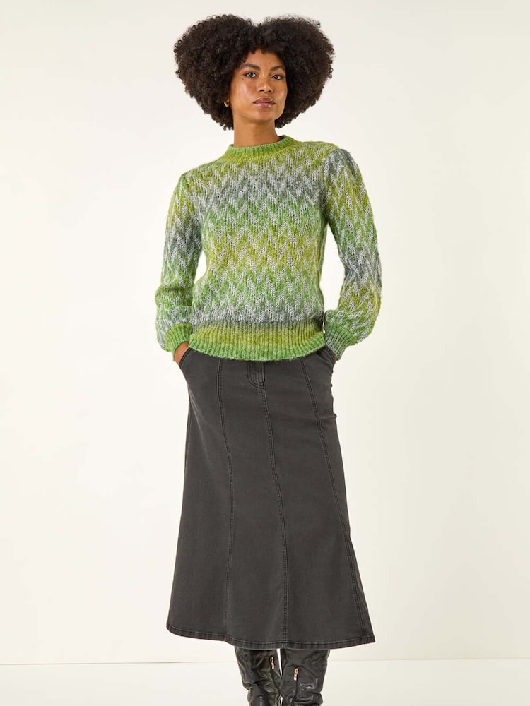 Roman Green Space Dye Stripe Knit Jumper - Image 2 of 5 Roman Green Space Dye Stripe Knit Jumper - Image 2 of 5