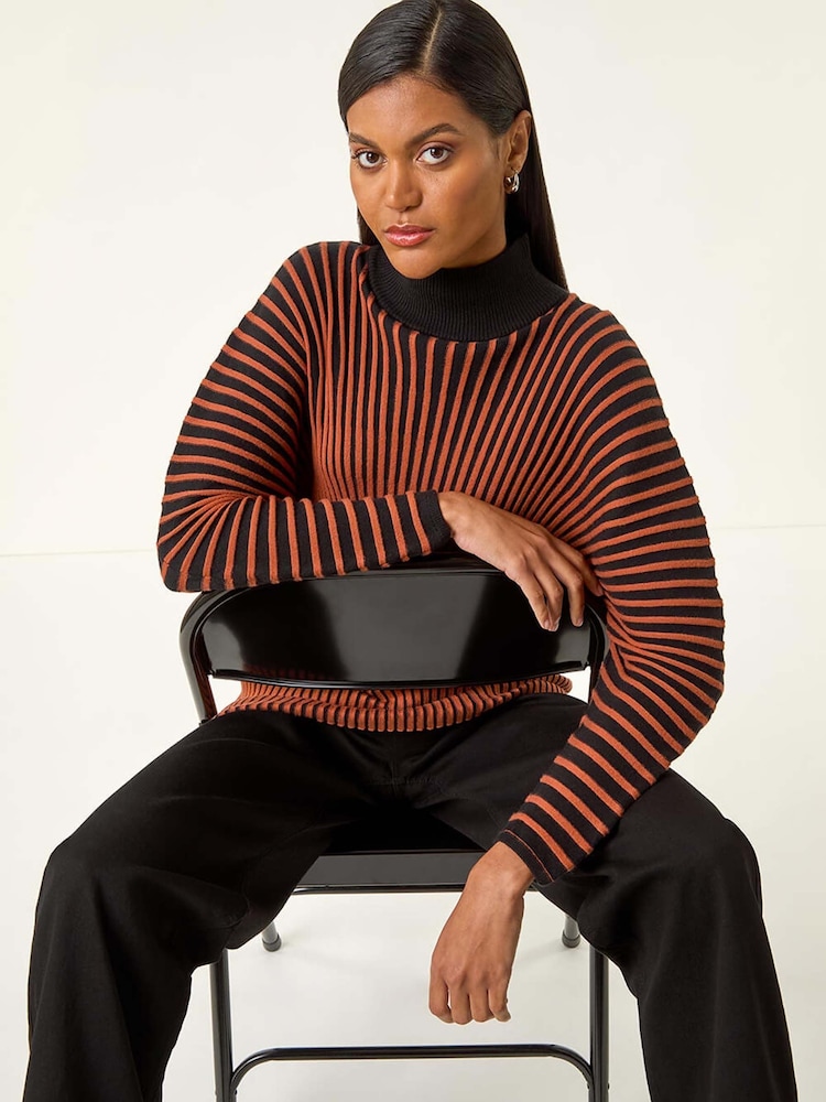 Roman Orange Colourblock Stripe Knit Jumper - Image 2 of 5 Roman Orange Colourblock Stripe Knit Jumper - Image 2 of 5