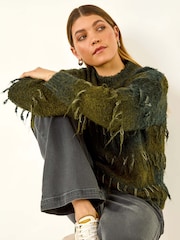 Roman Green Tassel Stripe Crew Neck Jumper - Image 1 of 5