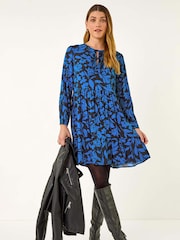 Roman Blue Floral Tie Front Smock Dress - Image 1 of 5