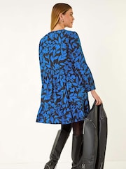 Roman Blue Floral Tie Front Smock Dress - Image 2 of 5