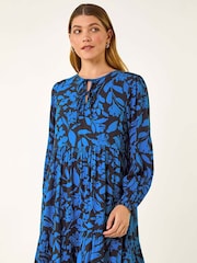 Roman Blue Floral Tie Front Smock Dress - Image 3 of 5