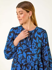Roman Blue Floral Tie Front Smock Dress - Image 4 of 5