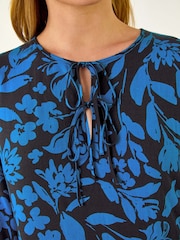 Roman Blue Floral Tie Front Smock Dress - Image 5 of 5