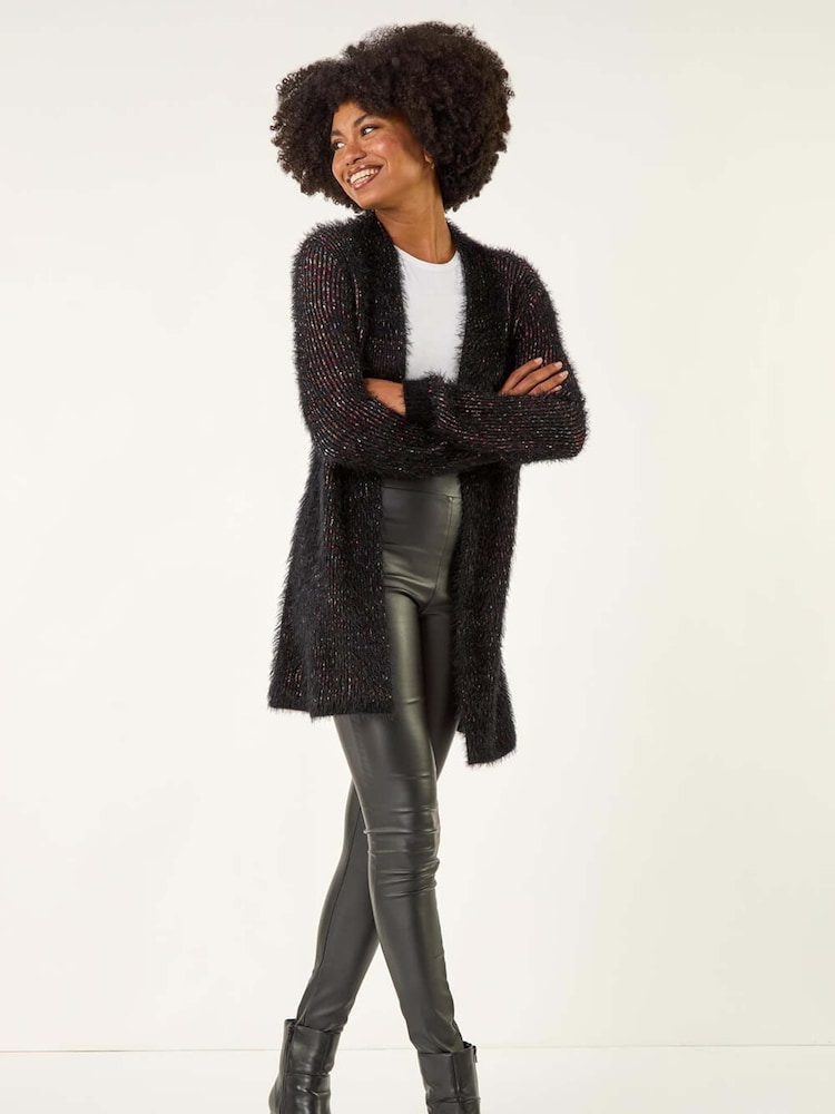 Roman Black Fluffy Eyelash Knit Cardigan - Image 1 of 5 Roman Black Fluffy Eyelash Knit Cardigan - Image 1 of 5