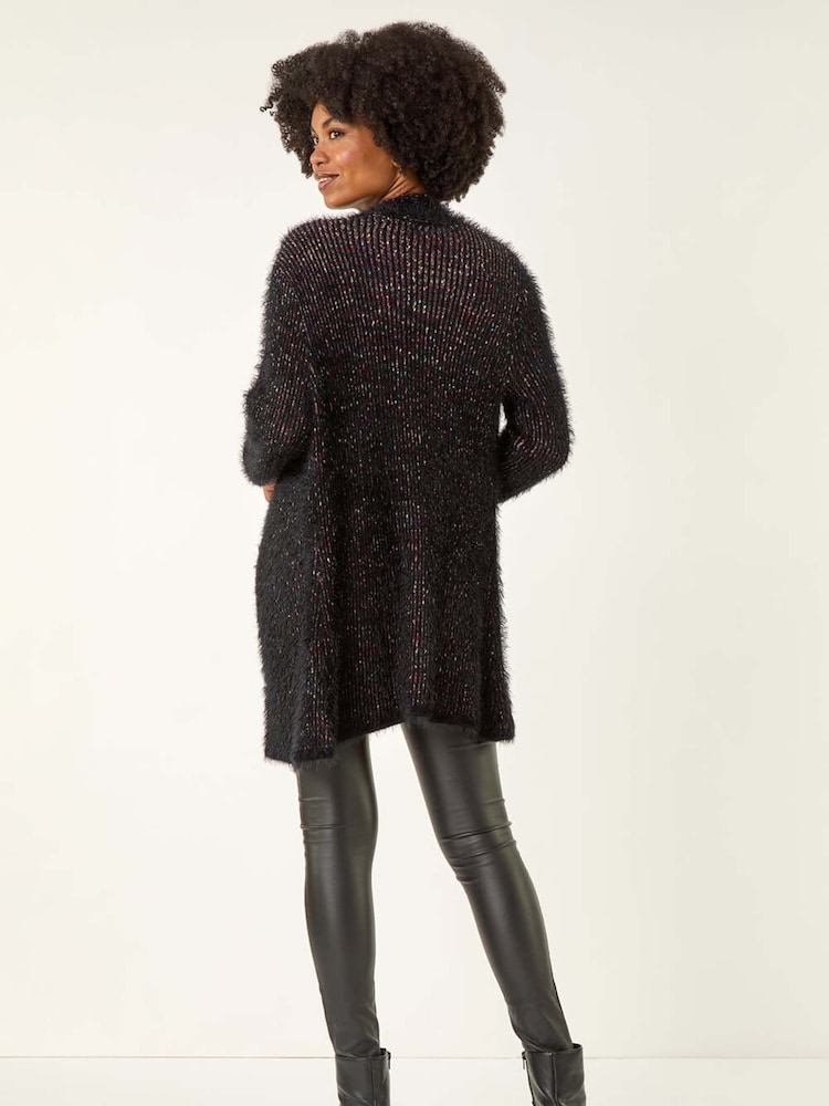 Roman Black Fluffy Eyelash Knit Cardigan - Image 2 of 5 Roman Black Fluffy Eyelash Knit Cardigan - Image 2 of 5
